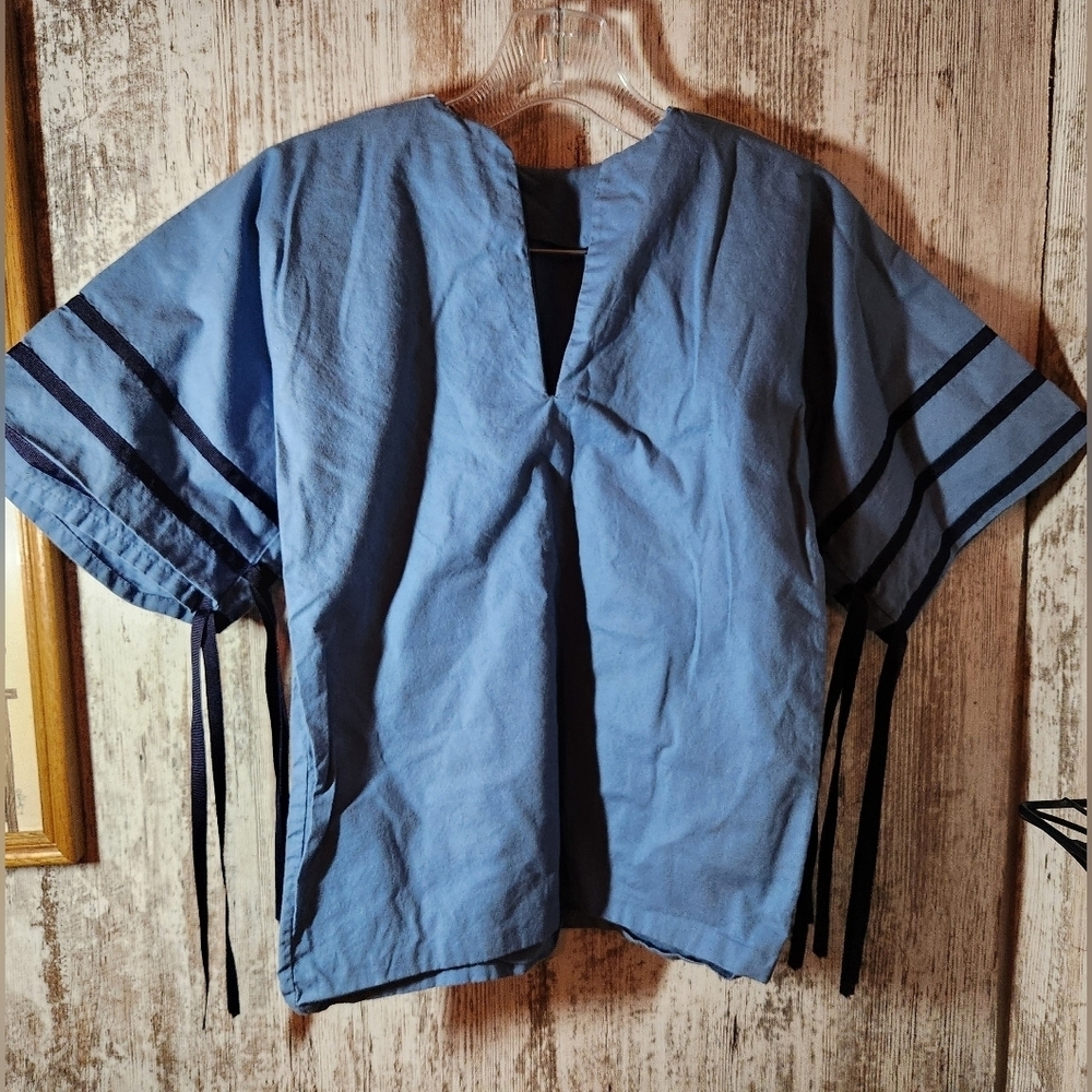 Kids Light Blue Native Tribal Powwow Ribbon Shirt Navy Accents Unisex